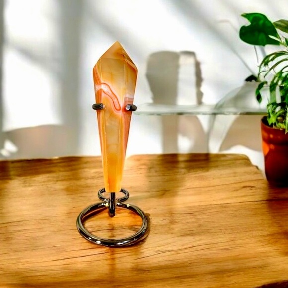 Natural Polished Carnelian Crystal Wand With Metal Stand - Picture 3 of 15